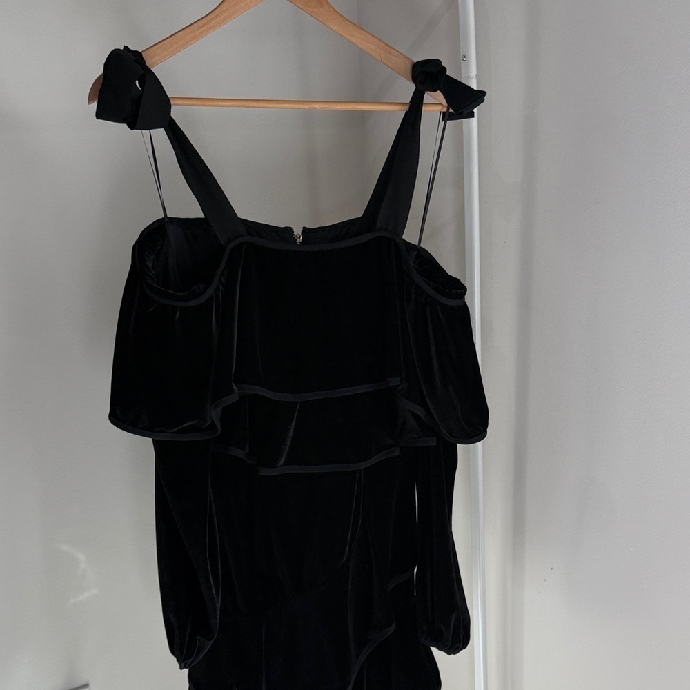Petersyn Womens Black Velvet Tasha Velvet Ruffle Off-Shoulder Dress Size XS - Picture 4 of 9